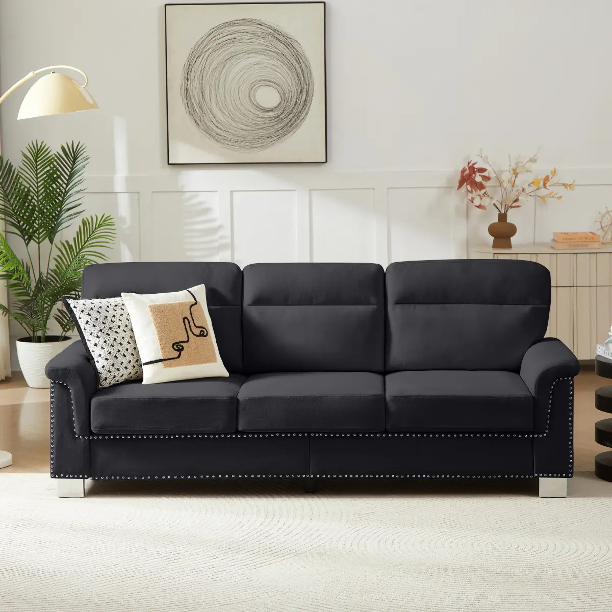 82" Modern Compressed Snowfleece Fabric 3-Seater Sofa - Living Room, Bedroom Sofas for Indoor Spaces, Sofas Living Room