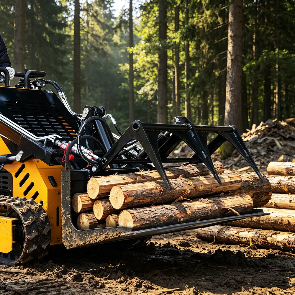44" Mini Skid Steer Flatbed Log Grapple, Root Grapple Bucket, Attachments Quick Tach Connection, , For Clearing Trees, Roots, Rocks, Brush