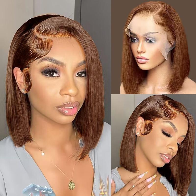 Bob Wig 100% Human Hair Wigs Glueless Lace Front 180% Density 10 Inches Bob, Pre Cut Plucked Lace Short Wig Ready To Go Natural Color Straight Bleached Knots Black Wigs