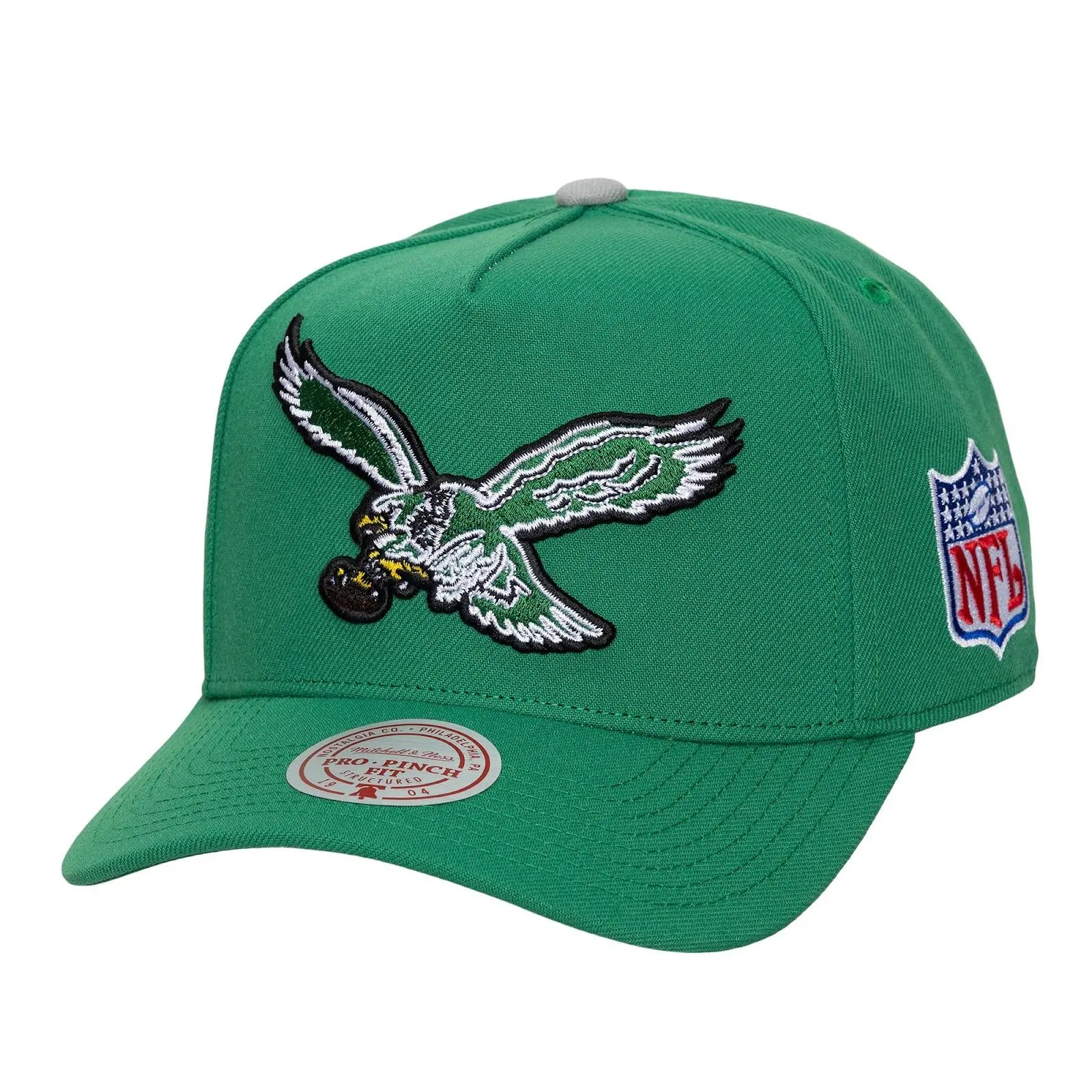 Philadelphia Eagles Kelly Green Legendary Home Pro Pinch Snapback Hat NFL Throwback Cap Adjustable Fan Gear Mitchell & Ness