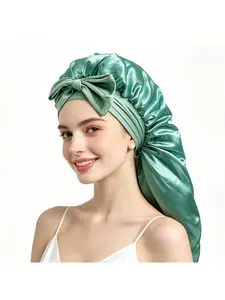 2026 Trendy Double Layer Satin Sleep Cap Elastic Band Soft Hair Care Hat Comfort Long Strap Bath Shower Hair Wrap