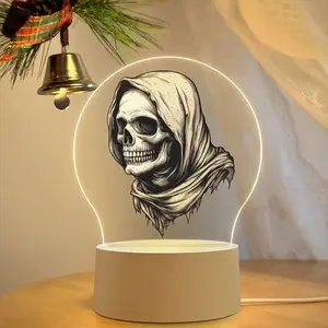 Skull Night Light USB Powered with Switch, Bedroom Desk Decor, Perfect Gift, Acrylic LED Lamp, Halloween Bar Coffee Shop Friend Gift