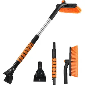 33" Extendable Snow Brush and Ice Scraper for Car Windshield, 2-in-1 Car Snow Brush & Ice Scraper with 360 °   Pivoting Brush Head and Comfortable Foam Grip for SUV Trucks Sedans,Orange ﻿