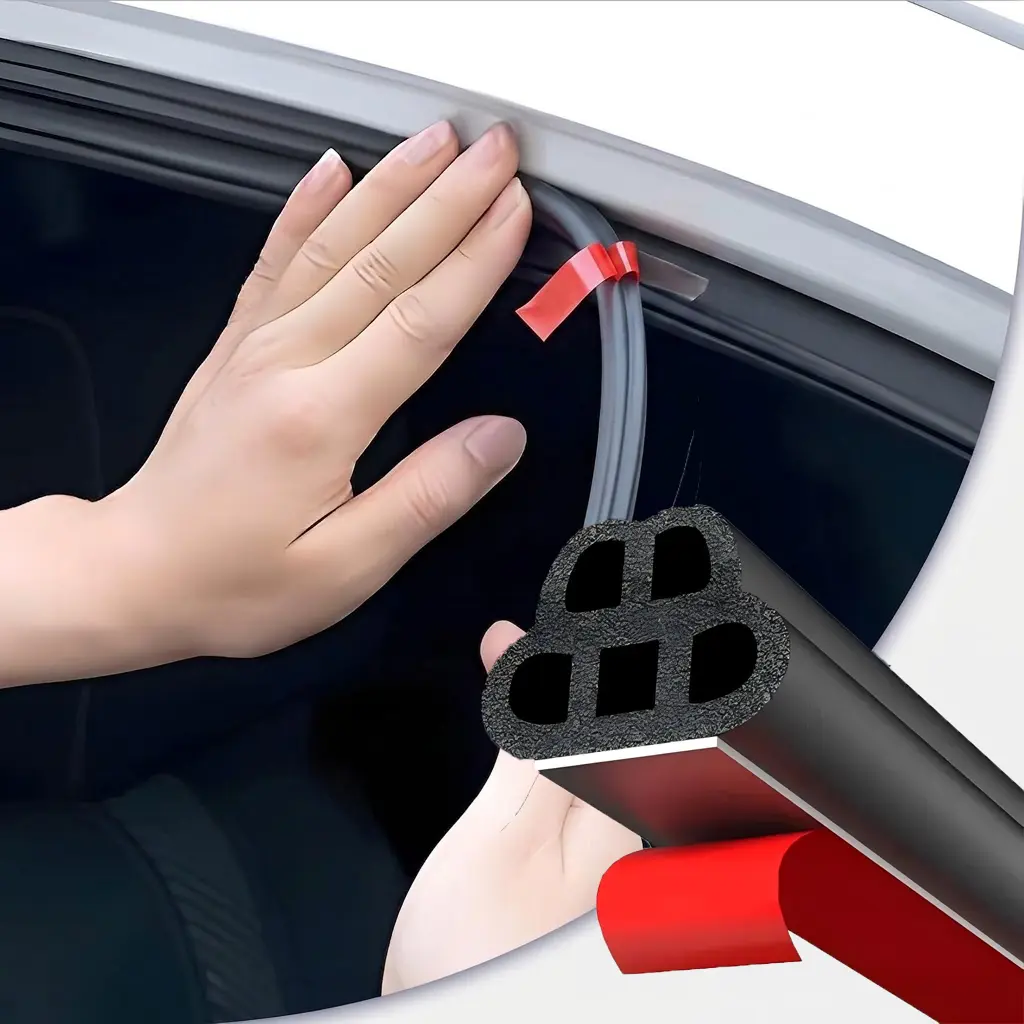 52.5Ft Automotive Weather Stripping Universal Self-Adhesive, Double-Layer 6-Hole Car Door Soundproof Rubber Seal for Cars, Trucks, SUVs, RVs Hood Cover Replacement