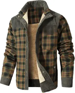 HYPESTFIT Men's Corduroy Plaid Sherpa Lined Flannel Shirt Jacket Fleece Coat