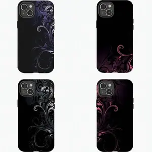 Gothic Baroque Swirl Phone Case Set, Dark Purple/Pink/Black Ornate Floral Art Cover For iPhone 11 12 13 14 15 16 17 Pro Max For Samsung S26 S25 S24 S23 S22-Gift For Her/Him K