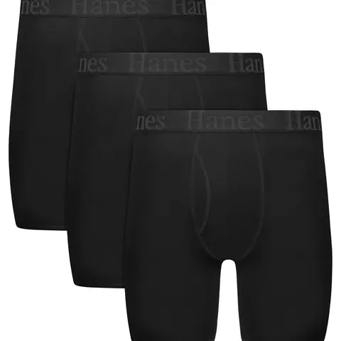 Hanes Originals Men's SuperSoft Boxer Brief Underwear, Total Support Pouch, Black, 3-Pack