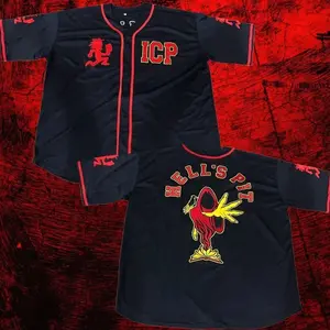 Hell's Pit Baseball Jersey, ICP Juggalo Baseball Jersey Shirt – Unisex Button-Up Sports Style, Lightweight & Breathable, Sizes S–5XL (Check Size Chart in Product Details)