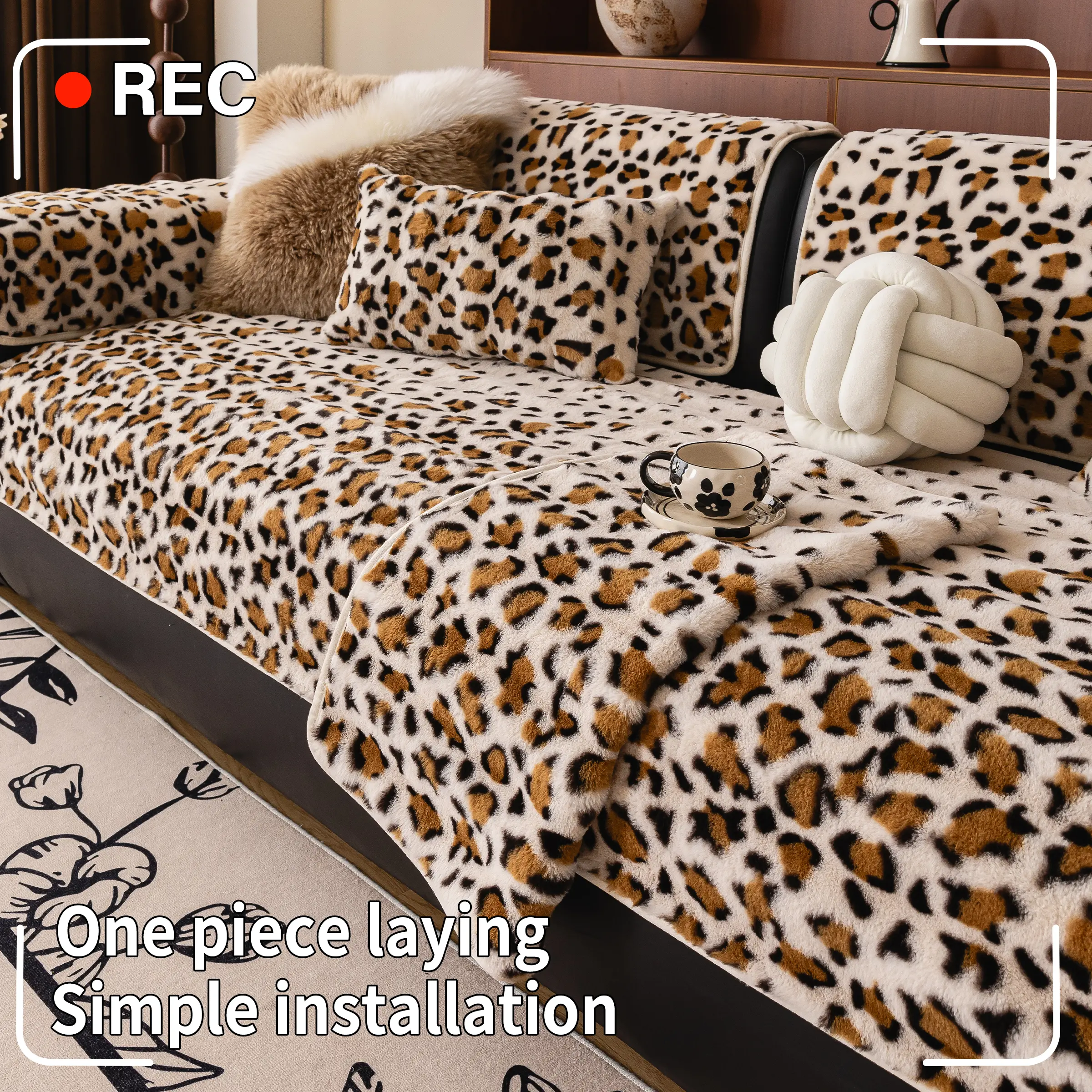 1pc Plush Sofa Cushion, Soft Warm Leopard Print Design, Pet Friendly and, Non-Slip for 1 to 4 Seat Sofas, Sofa Protector and Decor