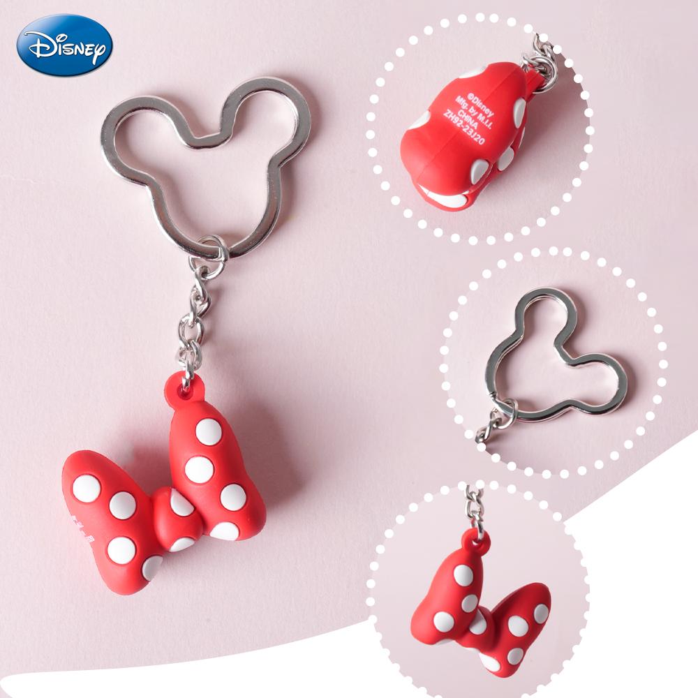 Disney Mickey PVC Keychain 1PC Official License Bag Clip Bowknot Style Charms Anime Figure Collector Keyring Backpack Decor Durable PVC Soft Rubber Gift