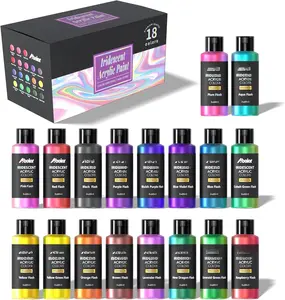 Iridescent  , Set of 18 Chameleon Colors, 2 oz/60ml Bottles, Color-shifting, , High Viscosity, Blendable, Paints on Rocks Crafts Canvas , Fabric, Ceramic & Stone
