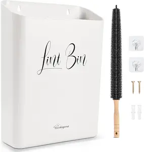 Sealegend Magnetic Lint Bin for Laundry Room with Dryer Lint Brush, Wall Mounted Trash Can Space-Saving Laundry Organization and Storage, Gray White