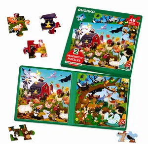 QUOKKA Magnetic Puzzles Book - 2 Sets of 48-Piece Jigsaw Toys, Shape Recognition Puzzles for Ages 4-6, Farm Animals & Forest Themed Kids' Travel Activity