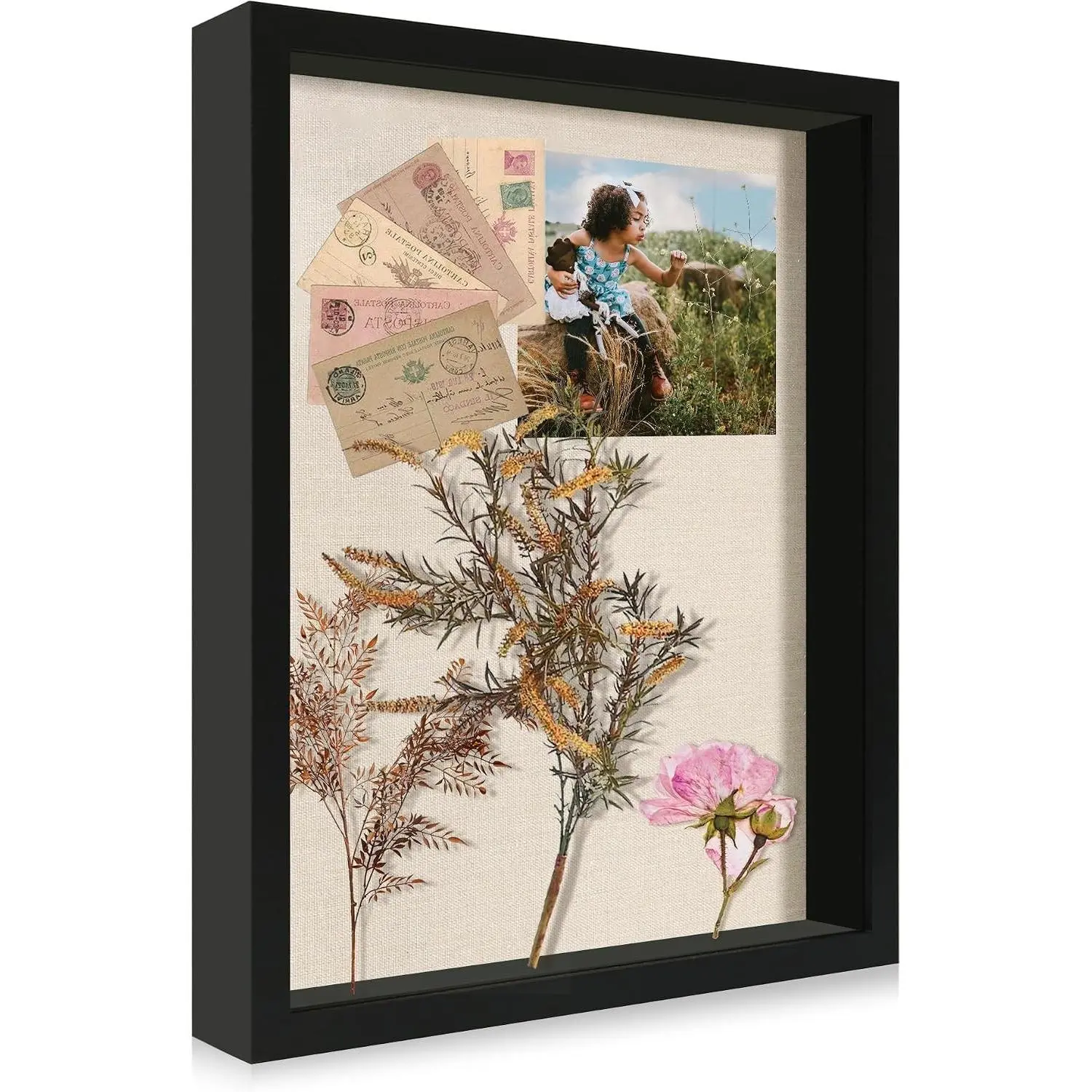 11x14 Shadow Box Display Case with Tempered Glass, Black Wooden Large Memory Shadow Box Frame with Soft Linen Back