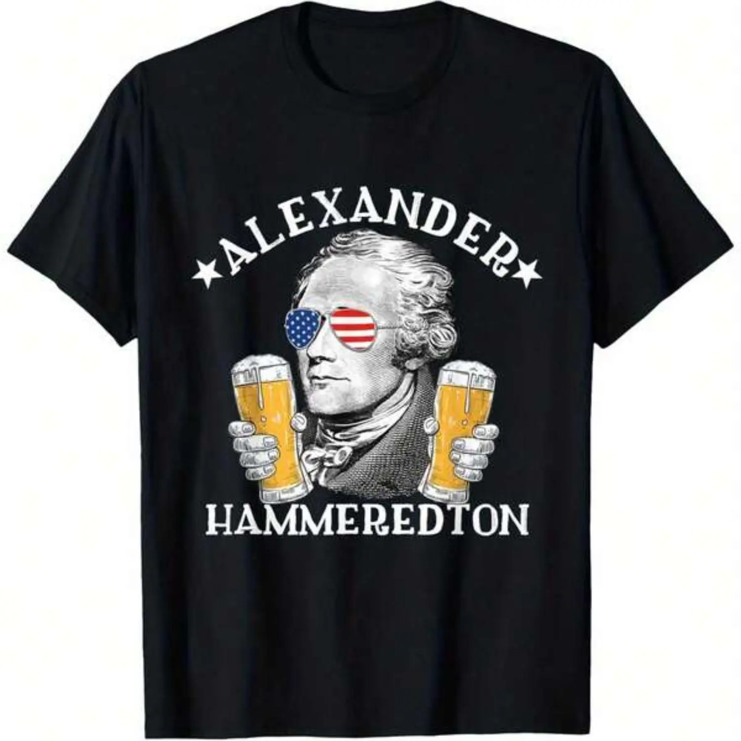 Alexander Hamilton Beer Party Graphic T-Shirt – Men's Casual Summer Crew Neck Tee, Premium Cotton Shirt with Patriotic Design, Comfortable Outdoor Wear, Party Graphic Shirt