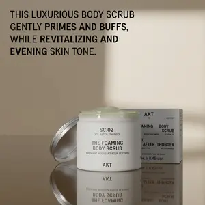 The Foaming Body Scrub by AKT London - Rice & Sugar Exfoliant - 250ml - Papaya Enzymes - Brightens & Evens Skin Tone - Natural & Vegan - Plastic Free