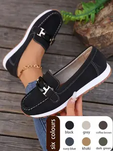 Women's Fashionable Solid Color Slip on Puleather Loafers, Casual Comfortable Shoes for Daily Wear, Lightweight Breathable All Season Footwear