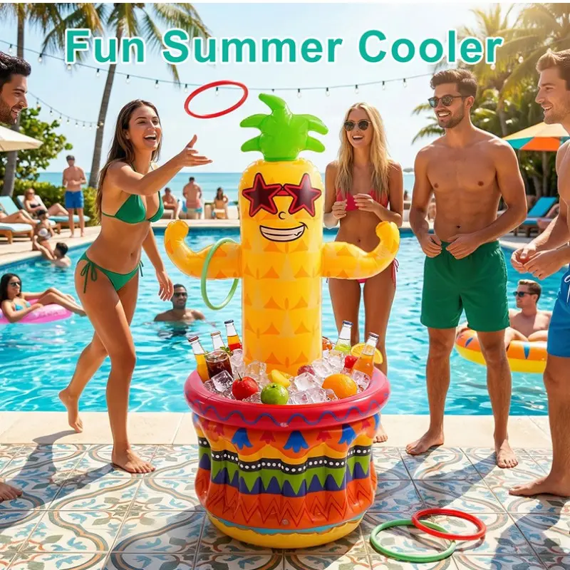 Inflatable Ice Bucket Ring Toss Game Set, Includes Floating Swim Rings, Fruit Bowl, Carnival Party Decor, Hawaiian Pool Beach Party Decor, Inflatable Pool Floaters, Pool Inflatables