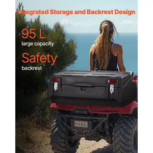 VEVOR ATV Rear Storage Box, 95L ATV Rear Cargo Box with Padded Backrest, Waterproof LLDPE and Lockable Gear Storage Box Fit Most ATVs with Rear Rack, Compatible with ATV, UTV, Can-Am Vehicles