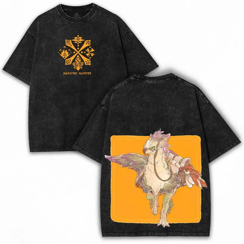 Monster Hunter Wilds Oversized Tee – New World Beast Clash in Washed Grunge Fit with Tribal Energy | For Hardcore Hunters Only Apparel Classic Clothes Cotton Menswear Seamless Soft T-Shirt Tops