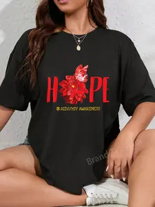100% Cotton Unisex Hope Butterfly Red Ribbon AIDS/HIV Awareness Month Day Gift T-Shirt