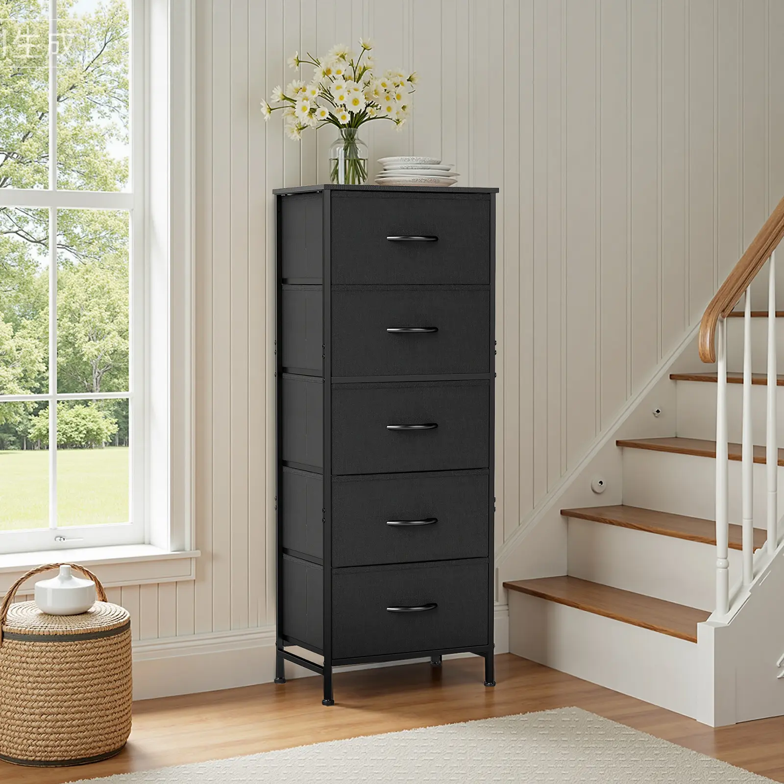 Cupboards Cabinets Dresser - Fabric Storage Tower with 5 Drawers, Bedroom Organizer, Chest of Drawers for Entryway, Closet, Versatile Design