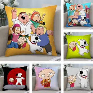 PIKPAKA F-Family Funny Guy Cartoon Kids Cute Cushion Cover Soft Short Plush Fabric Double-Sided Print Organic Breathable Sofa Pillow Case, Home Machine Washable In Warm Winter Perfect For Home Decor Warm Winter Home Child Gift