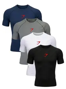 Men's 4-Pack Fitness Shirts, Quick-Dry Breathable Tight Fit, Muscle Definition, Short Sleeve T-Shirts for Gym, Running, Outdoor Activities