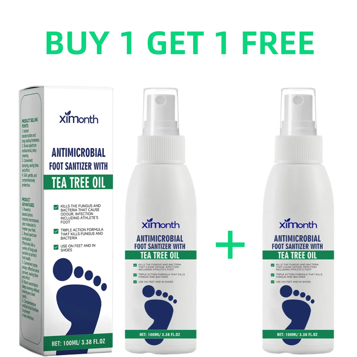 【Buy 1 Get 1 Free】Foot Spray with Tea Tree Oil - Athletes Foot Treatment, Foot Odor Eliminator, Moisturizing Dry Feet & Soles, Long-Lasting Antibacterial & Deodorizing Foot & Toenail Care Spray depies