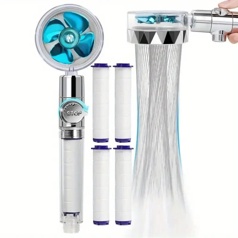 Turbocharged Shower Head Set, Handheld Turbo Fan Design, High-Pressure Flow with 5 Filtration Layers, Pause Feature, Water Softening Technology, High Pressure Showerhead, Filtered Shower Heads, Shower Filter, Filtered Handheld Showerhead