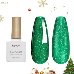 NCVY Green Glitter Gel Nail Polish, 10ml/0.35oz Nail Polish, long-lasting formula with LED curing, salon quality, perfect for DIY at home, ideal gift for Valentine's Day and spring/summer, safe formula free of HEMA.