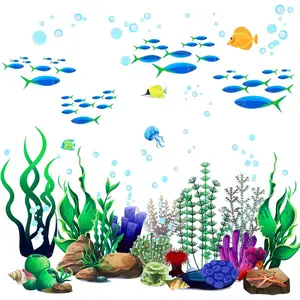 Under The Sea Wall Decals Coral Reef and Seaweed, Ocean Wall Decals Stickers, Undersea Decor Stickers, Underwater Sea Stickers for Nursery Living Room Office(Classic Style)