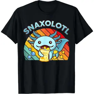 Axolotl Snack Time T-Shirt Cute Cartoon Axolotl with Popcorn Candy Design Breathable Moisture-Wicking Fabric