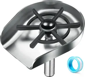 Glass Rinser for Kitchen Sink, Faucet Glass Rinsing Device, Bottle Washer, Cup Cleaner, Cup Rinser, Kitchen Sink Accessories, Kitchen Sink Automatic Flushing Device (Silver)