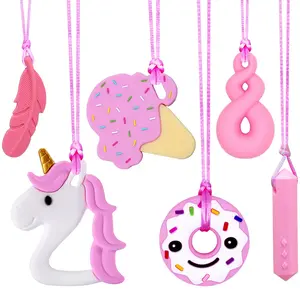 FN22 Sensory Chew Necklaces for Girls and Adults, 6 Pack Autism Teething Necklace Sensory Necklace for Kids with ADHD or Special Need, Silicone Chewable Necklaces Reduces Chewing Fidgeting for Children Adults Chewer