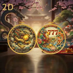 2D Replica Coin, Dragon Phoenix Commemorative Coin, Lucky Number 777, Wealth Attracting Koi, Chinese Style Collectible, Creative Gift, Plastic Box Packaging, Home Ornaments