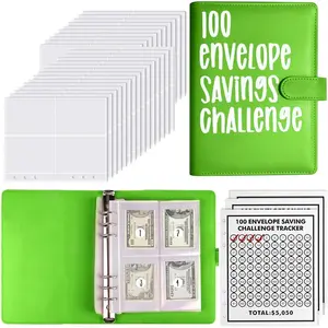 100 Envelopes Money Saving Challenge Binder, Budget Binder Book Organizer with Cash Envelopes for 100 Day Cash Stuffing, Budgeting, Money Saving Box Replacement, Green