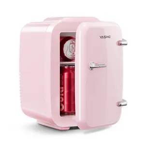 YASHE Mini Fridge/7 colours, 4 Liter/6 Cans Small Refrigerator for Skincare, 110V AC/ 12V DC Thermoelectric Cooler and Warmer for Bedroom, Office, Dorm, Car, Black mini fridge