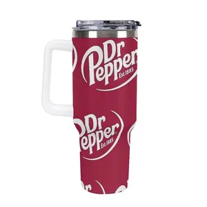 Dr Pepper Logo 40oz Tumbler with Handle – Insulated Stainless Steel Travel Mug with Lid, Large Capacity Reusable Cup for Hot & Cold Drinks, Fits Car Cup Holder, Perfect for Work, Travel, Daily Hydration & Gift for Dr Pepper Fans