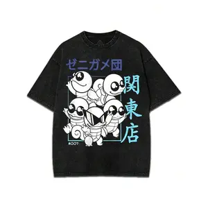 Local Warehouse Items Women's ClothesPokemon Genuine Authorized Men's Washed T-Shirts,  Water System Initial Baokemeng Cartoon Character Pattern Retro Washed T-Shirts,