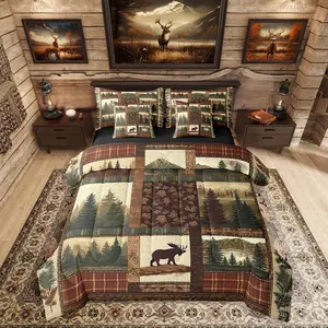 Rustic Deer 7 Piece Bedding Set,Hunting Themed Bed in a Bag,Vintage Patchwork Bed Set,Includes Comforter,Sheet Set,Pillowcases & Pillow Covers All Season Bedroom Decor