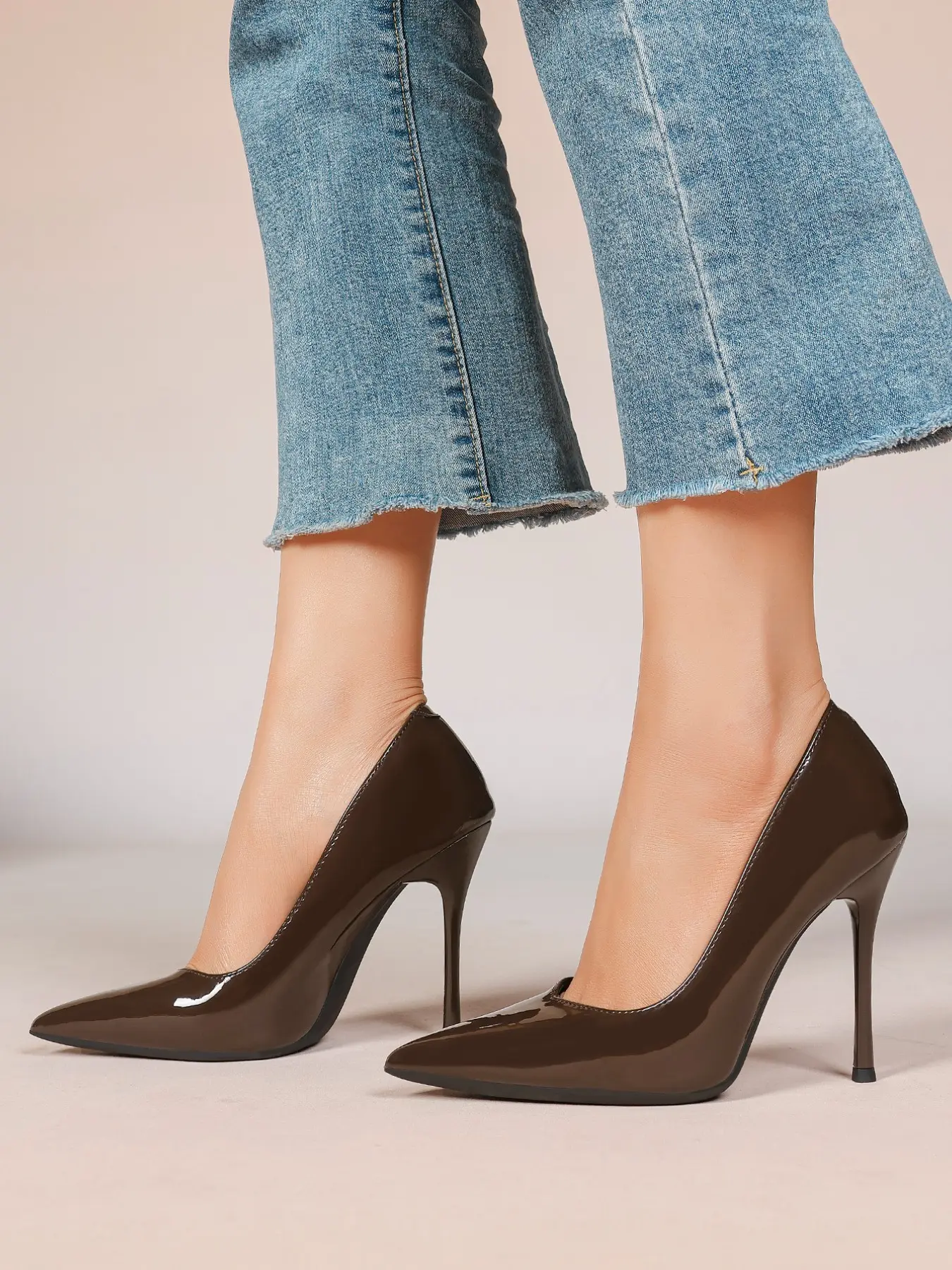 Women's Elegant Pointed-Toe Stiletto High Heels – Coffee Brown Patent Leather Pump, Premium Dress Shoe for Office, Weddings, Parties & Romantic Dates