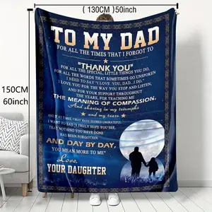 To My Dad Letter & Figure Print Blanket, Slogan Print Blanket, Soft Warm Napping Throw for Office Home Car, Cool Bedroom Accessories, Bedroom Gadgets, Air-conditioned Room Blanket, Christmas Gifts, Christmas Decorations