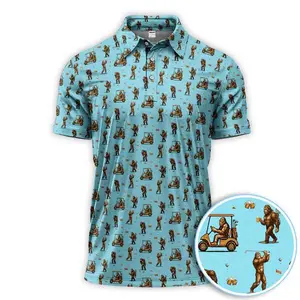 funny Bigfoot Golf Polo PGA Performance Style Golf Shirt | Squatch Bigfoot And Beer Pattern Golf Polos, Crazy Golf Gift For Golfer