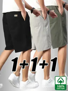 Men’s 100% cotton mid-rise casual shorts, drawstring waistband and belt loop — solid-color golf and leisure wear, machine washable, pockets — office, date night, party, golf shorts, office wear, regular fit in non-stretch fabric