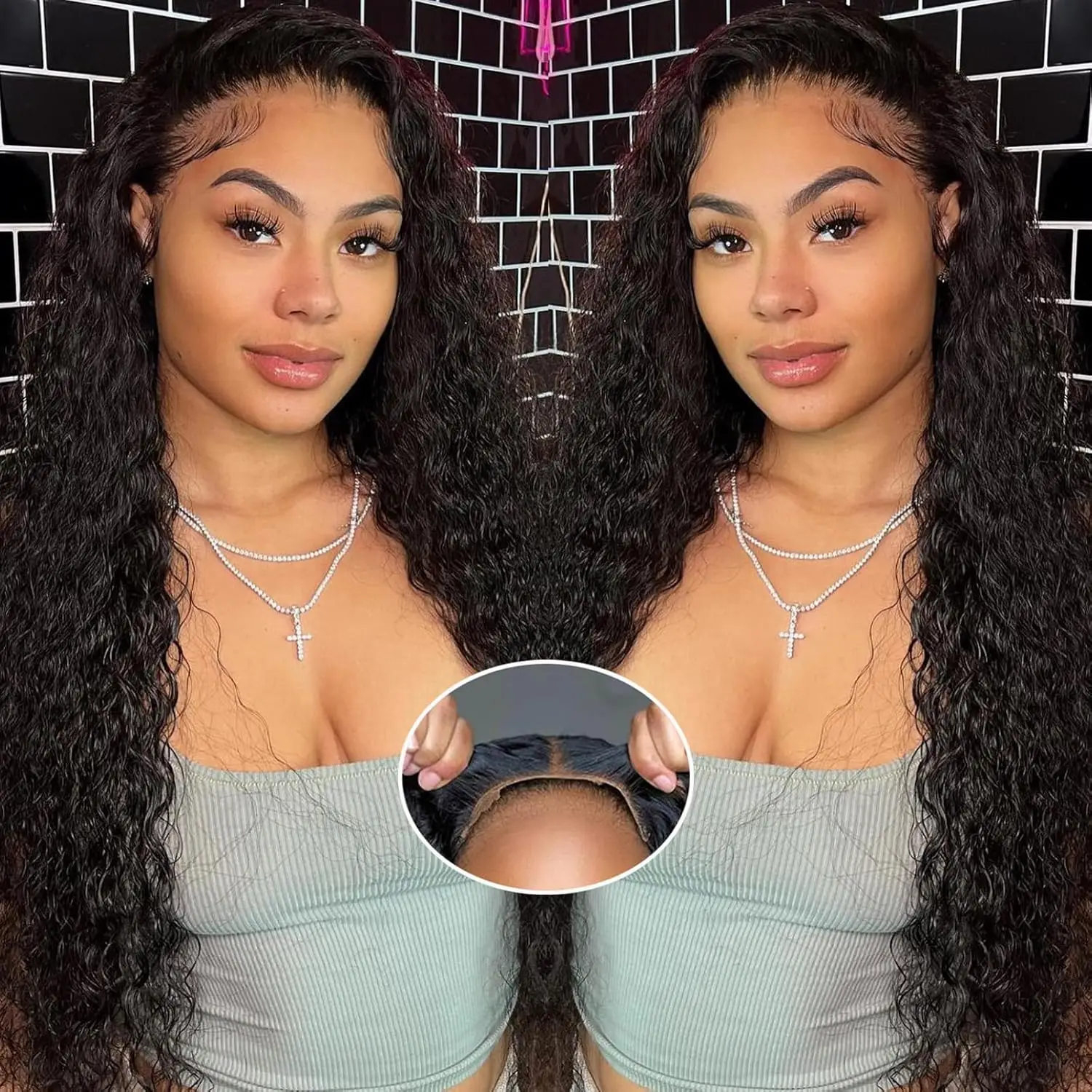 ShowReal Deep Water Wave Pre Bleached Pre Plucked 5x5 And 13x4 HD Lace Closure Black Highlight P4/27 Color Glueless Human Hair Wig Beginner Friendly