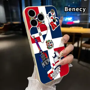 Dominican Love Tribute Pattern Straight Edge Phone Case for iPhone 17 15 16 14 Pro Max 13 12 11 XR XS Plus Air E Shockproof Drop Protection Rugged Durable Liquid Silicone Cover Cellphone Protective