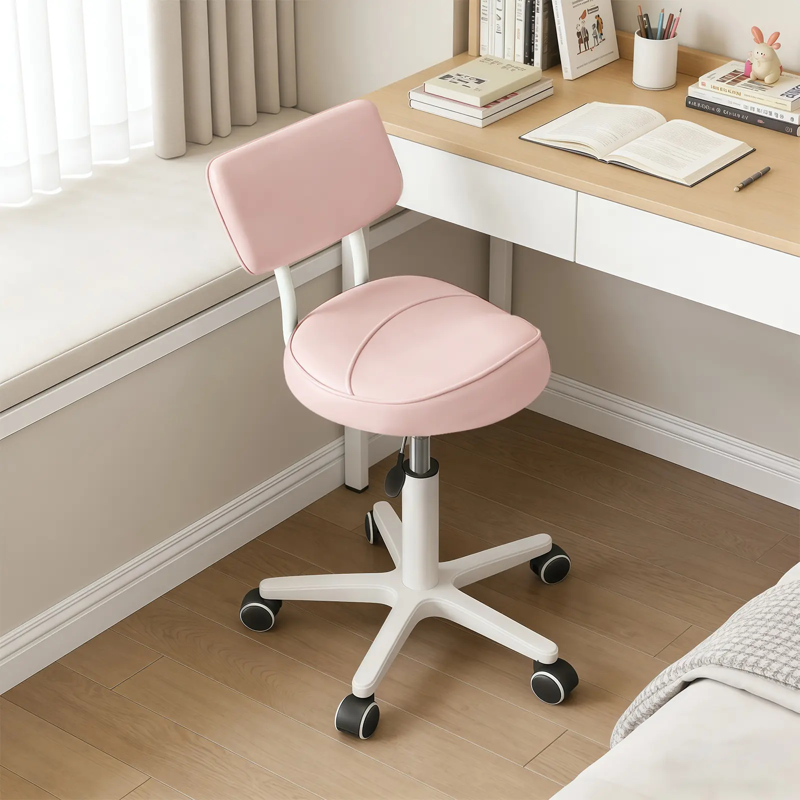 【Summer sale】Saddle Stool with Back Support Thick Padded Seat Ergonomic Chair Swivel Rolling Saddle Chair with Wheels for Hair Salon, Dental Clinic, Spa, Massage Studio, Office & Home, Grey