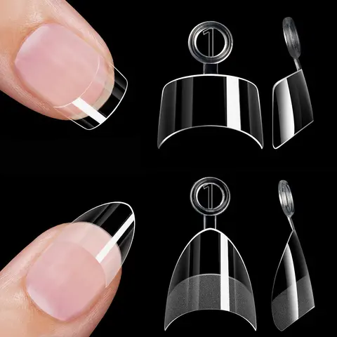 480Pcs Extra Short Half Cover Gel Nail Extension Set - 2 Pre-Shaped Styles (Almond, Short Tapered Square), 12 Sizes Including XXS for Home/DIY Fake Nails & Salon Use