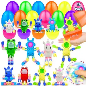 12 Pack Jumbo Prefilled Easter Eggs with Transformable Animal Toys & Fidget Spinners – Easter Basket Stuffers, Egg Fillers, Stress Relief Toys, Party Favors & Gifts for Kids Toddlers Teens